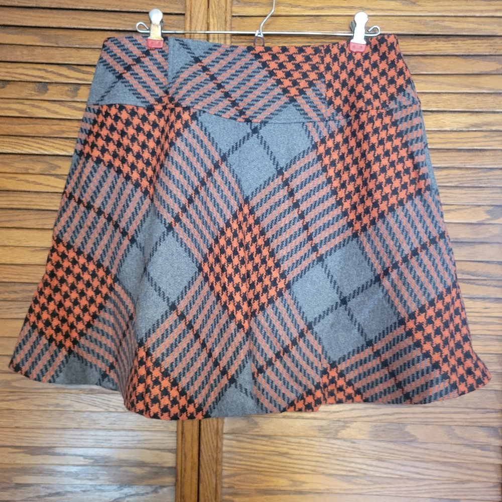 Boden Orange and Gray Plaid Wool Circle Skirt Size 10R